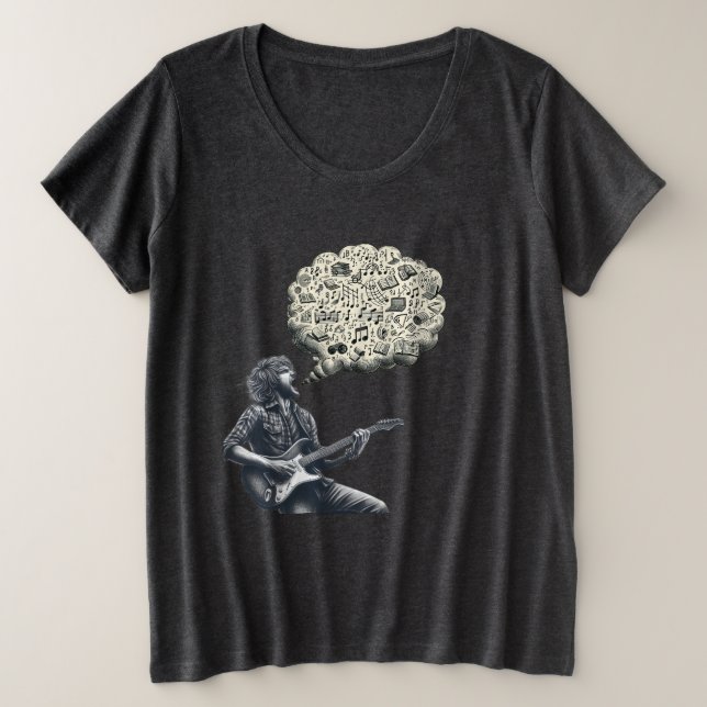 Camiseta Plus Size Guitarrista explosivo Solfeggio (Frente do Design)