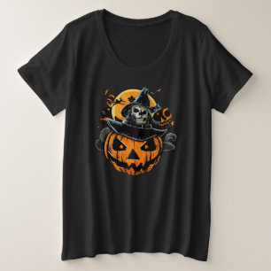 Camiseta Plus Size Halloween/abóbora/crânio/queda