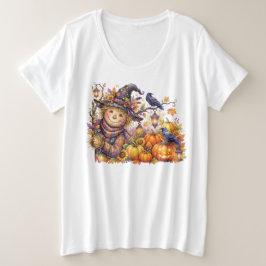 Camiseta Plus Size Halloween Assustador, Espantalho Curioso, Colheita