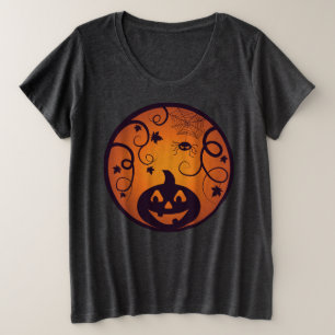 Camiseta Plus Size Halloween Jack ou lanterna abóbora face e aranha