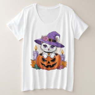 Camiseta Plus Size Halloween Night Cat