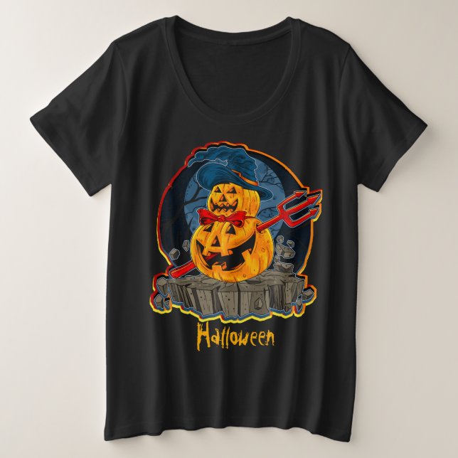 Camiseta Plus Size Halloween Pumpkin Devil Trident Zombie Monster (Frente do Design)