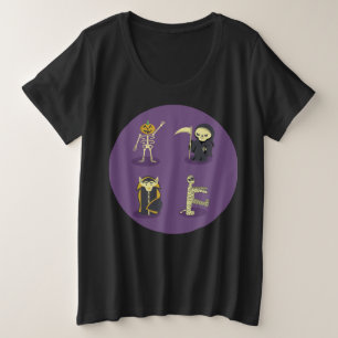 Camiseta Plus Size Halloween Skeleton Dracula Mummy Grim Reaper