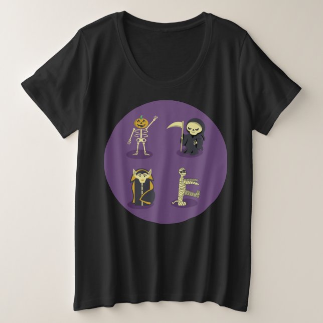 Camiseta Plus Size Halloween Skeleton Dracula Mummy Grim Reaper (Frente do Design)