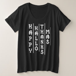 Camiseta Plus Size Halloween Thanksgiving Christmas Happy HalloThanks