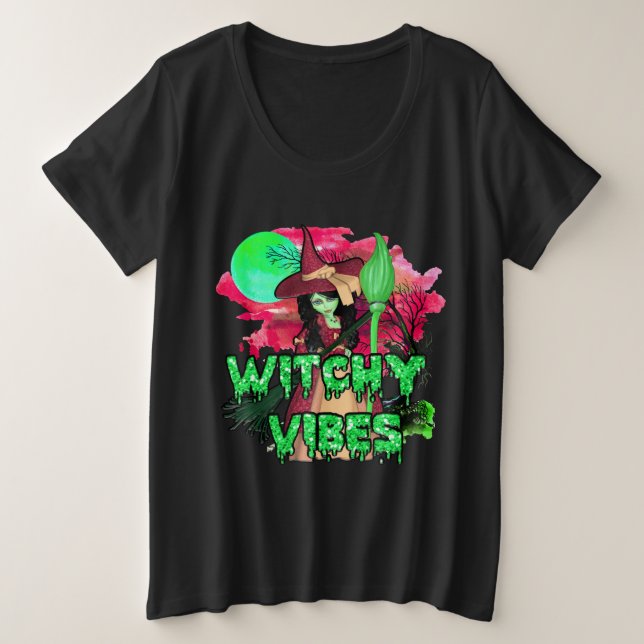 Camiseta Plus Size Halloween Witchy Vibes (Frente do Design)