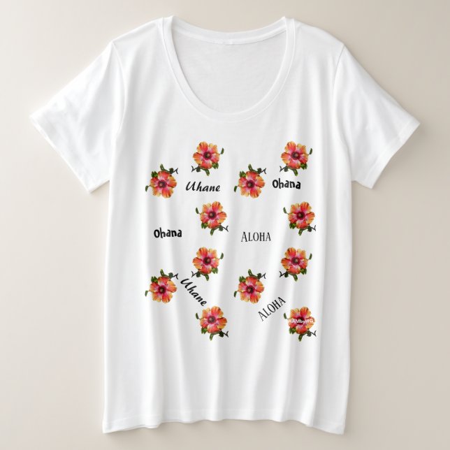 Camiseta Plus Size HAMbyWG Hawaiin Hibiscus Aloha Parte Superior (Frente do Design)