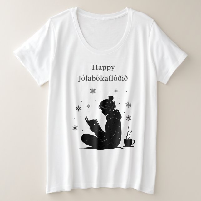 Camiseta Plus Size Happy Jolabokaflod - Presente de Inundação do Livr (Frente do Design)