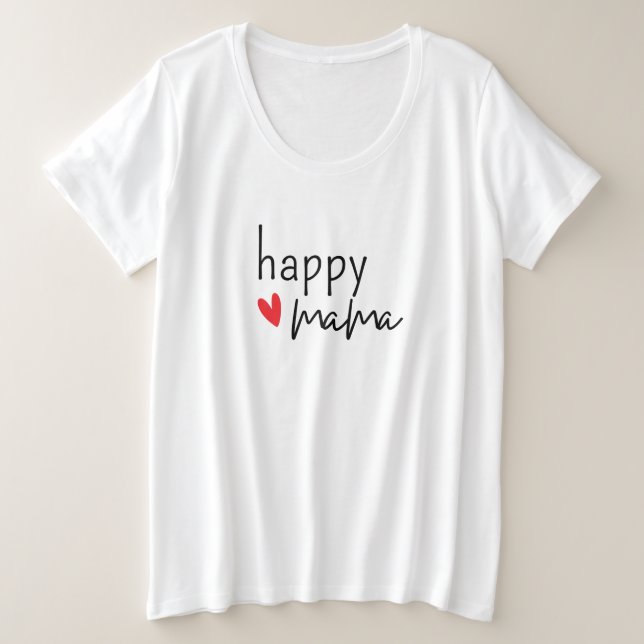 Camiseta Plus Size Happy Mama Minimal Heart Design (Frente do Design)