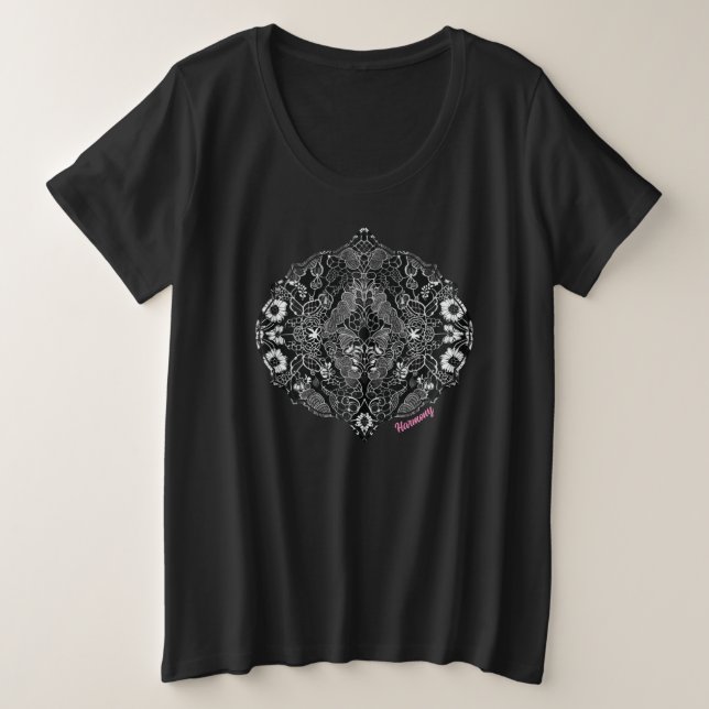 Camiseta Plus Size Harmonia Floral de Renda (Frente do Design)