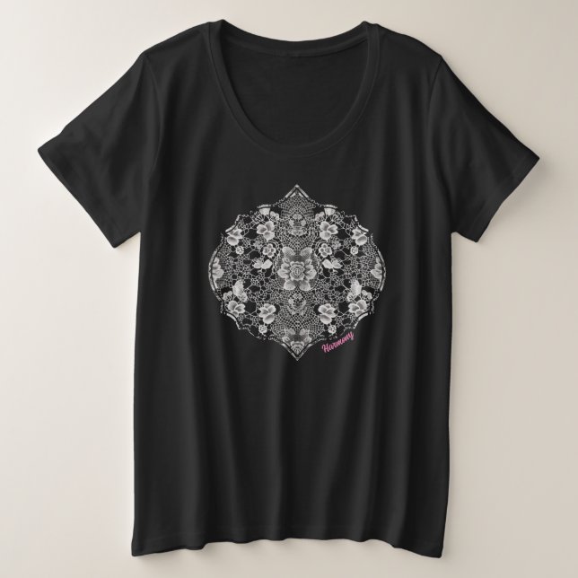 Camiseta Plus Size Harmonia Floral de Renda (Frente do Design)