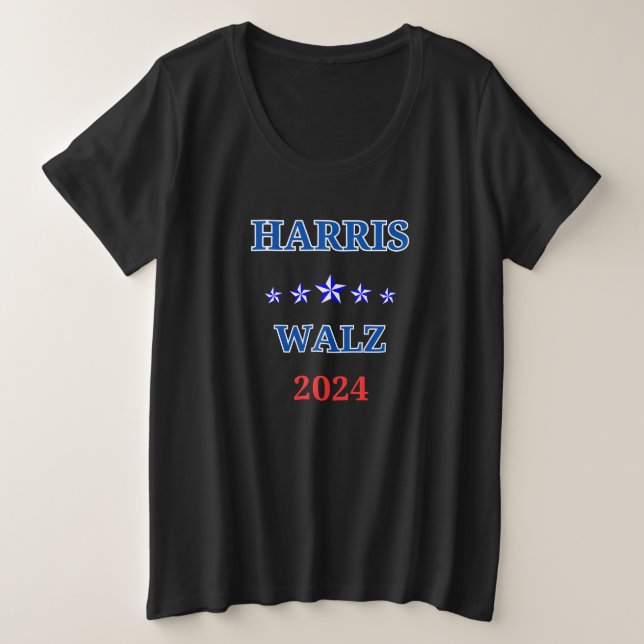 Camiseta Plus Size Harris Walz 2024 Eleição Kamala (Frente do Design)