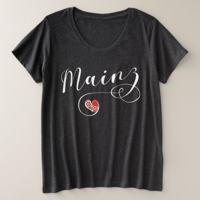 Camiseta Plus Size Heart Mainz, Eu Adoro Mainz, Meenz (Frente do Design)