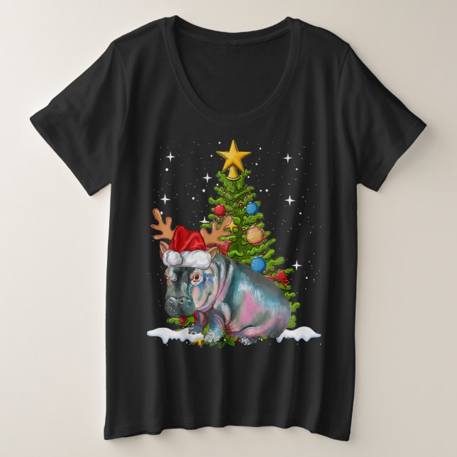 Camiseta Plus Size Hippo Fiona Árvore de Natal Hippopotamus (Frente do Design)