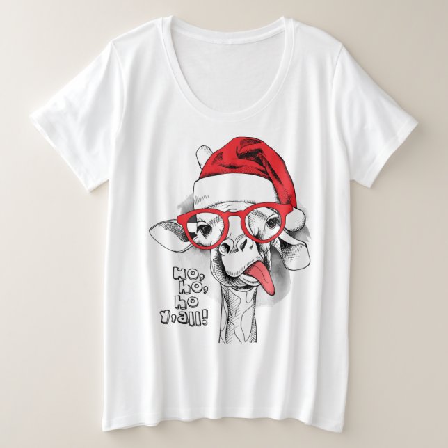 Camiseta Plus Size Ho Ho Y'all Giraffe (Frente do Design)