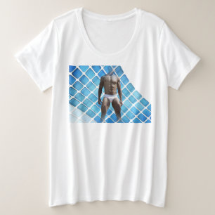 Camiseta Plus Size Homem muscular SlipperyJoe, seis abdominais, branc