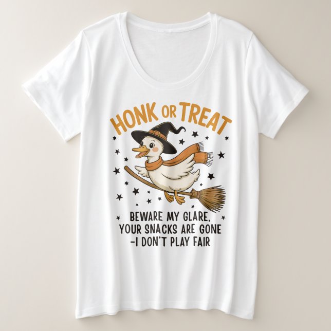 Camiseta Plus Size Honk or Treat Funny Halloween Goose (Frente do Design)