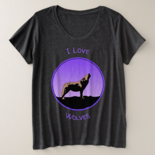 Camiseta Plus Size Howling Wolf at Sunset - Arte original sobre a vid