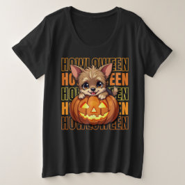 Camiseta Plus Size HOWLOWEEN - Yorkie abre Halloween