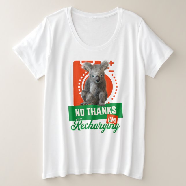 Camiseta Plus Size Humor de Koala Carregando Introvertido (Frente do Design)