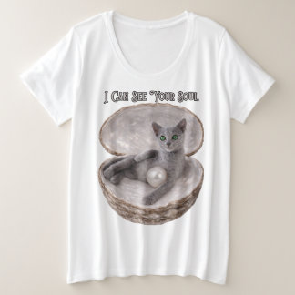 Camiseta Plus Size I Can See Your Soul Funny Russian Blue Cat Design