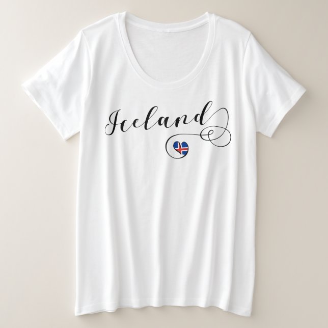 Camiseta Plus Size I Heart Islândia, Flag islandês (Frente do Design)