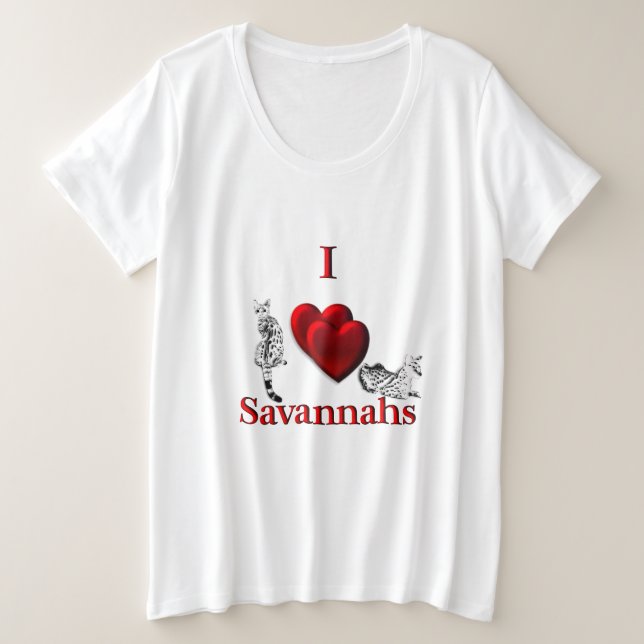 Camiseta Plus Size I Heart Savannah Cat (Frente do Design)