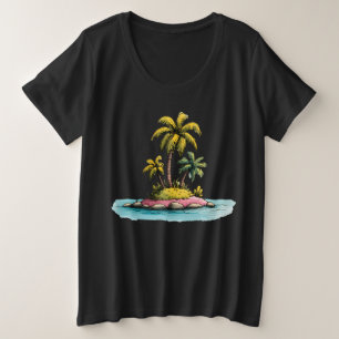 Camiseta Plus Size Ilha Tropical Vibes Palm Tree Graphic T Shirt