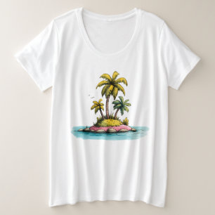 Camiseta Plus Size Ilha Tropical Vibes Palm Tree Graphic T Shirt