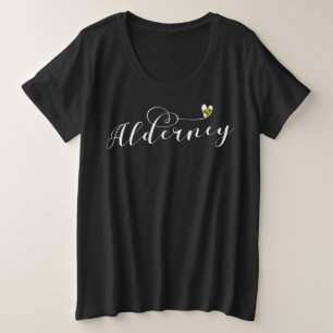 Camiseta Plus Size Ilhas do Canal, Alderney Flag Heart