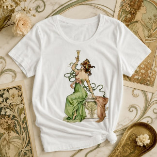 Camiseta Plus Size Ilustração Art Nouveau Vintage da Senhora do Champ
