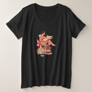 Camiseta Plus Size Ilustração de Amante de Livros Antigos Lendo