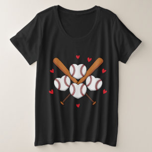 Camiseta Plus Size Ilustração de Corações e Morcegos de Baseball