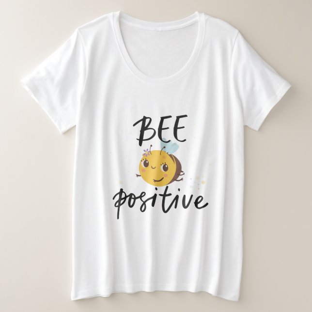 Camiseta Plus Size Ilustração do Bumblebee Cute Positivo das Abelhas (Frente do Design)