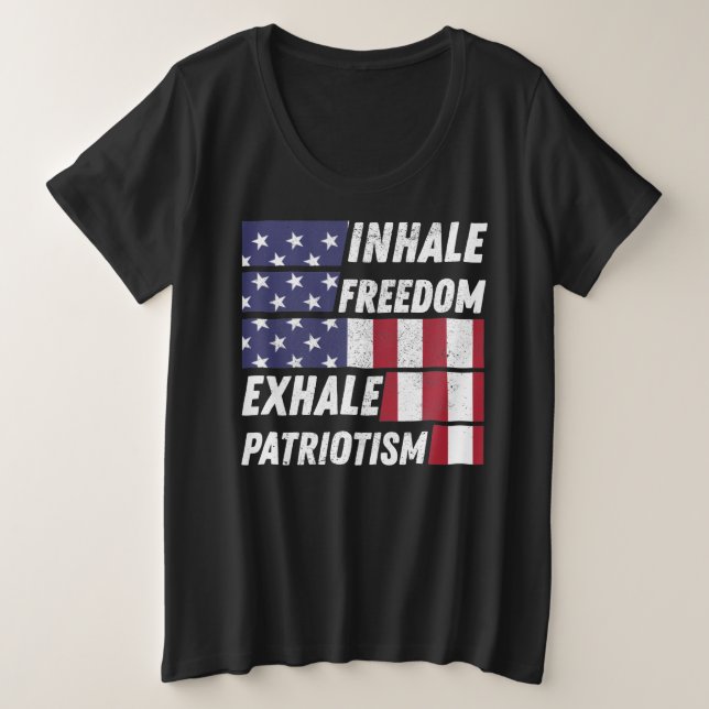 Camiseta Plus Size Inalar o Patriotismo da Liberdade Exalada - Patrio (Frente do Design)