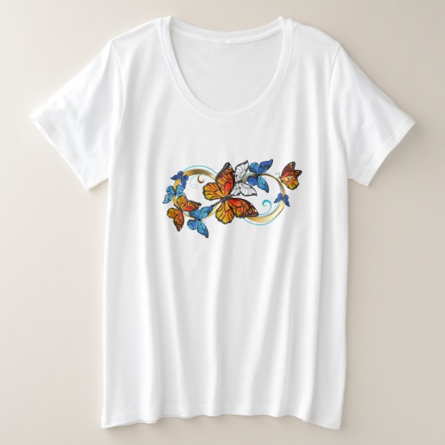Camiseta Plus Size Infinidade de Borboletas Monarca (Frente do Design)