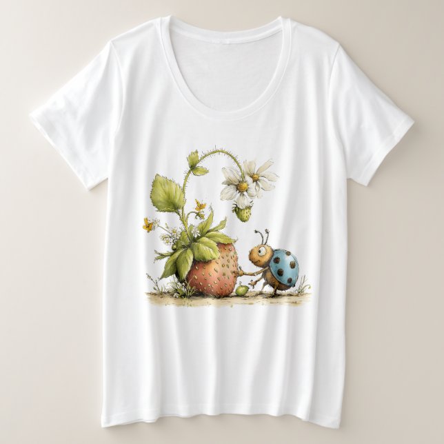 Camiseta Plus Size Insetos de Morango (Frente do Design)