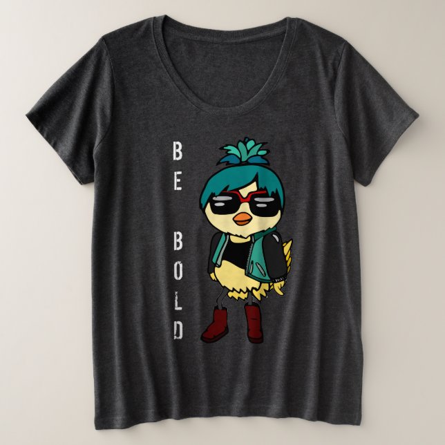 Camiseta Plus Size Inspirational Be Bold Kawaii - Ilustração de Aves (Frente do Design)