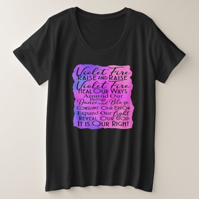 Camiseta Plus Size Intenções Espirituais E Rezar Violetas Contra Fogo (Frente do Design)