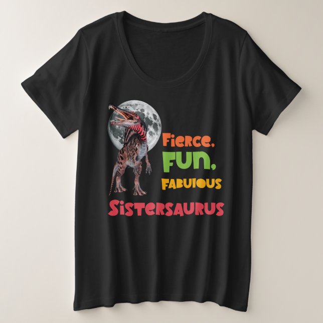Camiseta Plus Size Irmãs Saurus Esquadrão de Dinossauros Irmãs Combin (Frente do Design)