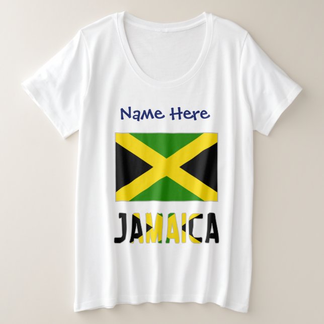 Camiseta Plus Size Jamaica e o Sinalizador jamaicano personalizado (Frente do Design)