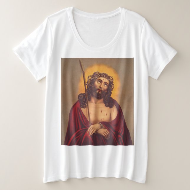Camiseta Plus Size Jesus Coroado de Espinhos Arte Triste (Frente do Design)