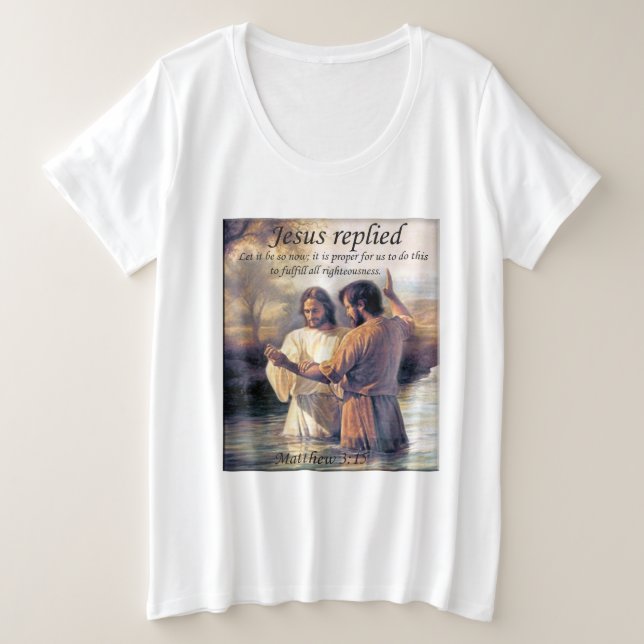 Camiseta Plus Size Jesus Cristo Batismo imagem um (Frente do Design)