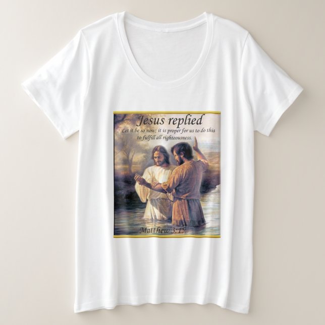 Camiseta Plus Size Jesus Cristo Batismo imagem um (Frente do Design)
