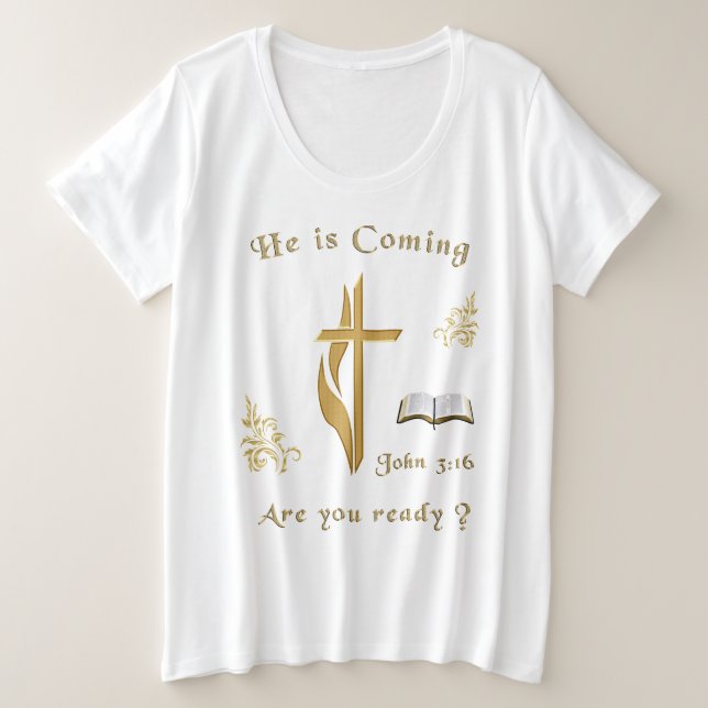 Camiseta Plus Size Jesus está vindo (Frente do Design)