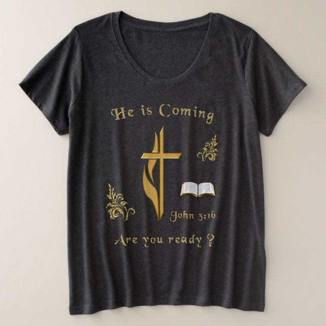 Camiseta Plus Size Jesus está vindo (Frente do Design)