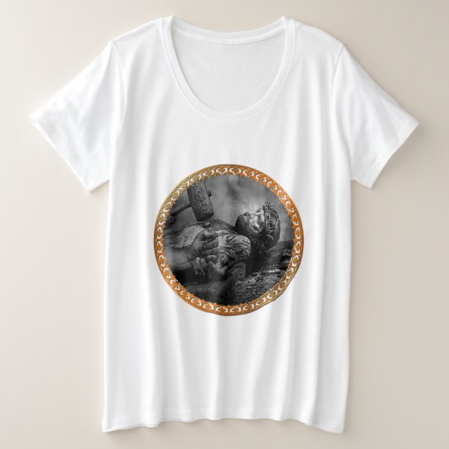 Camiseta Plus Size Jesus pregou com seus braços e mãos em jejum (Frente do Design)