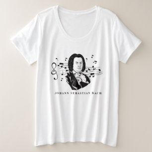 Camiseta Plus Size Johann Sebastian Bach Portrait e Bust com Notes