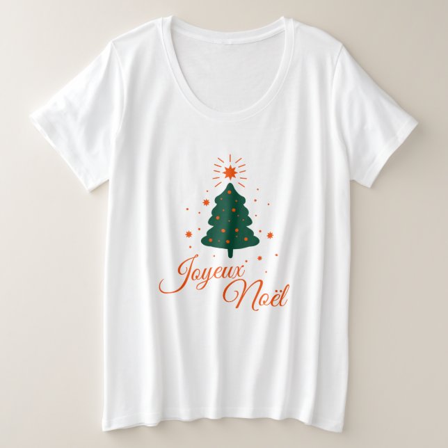 Camiseta Plus Size Joyeux Noël en rouge : sapin classique et joyeux (Frente do Design)