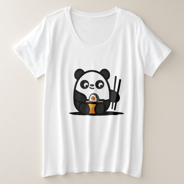 Camiseta Plus Size Kawaii Cute Sushi Panda (Frente do Design)